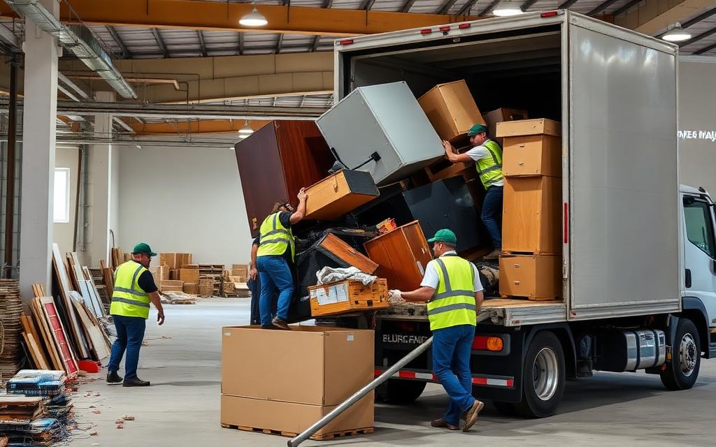 Commercial junk removal team clearing office renovation debris